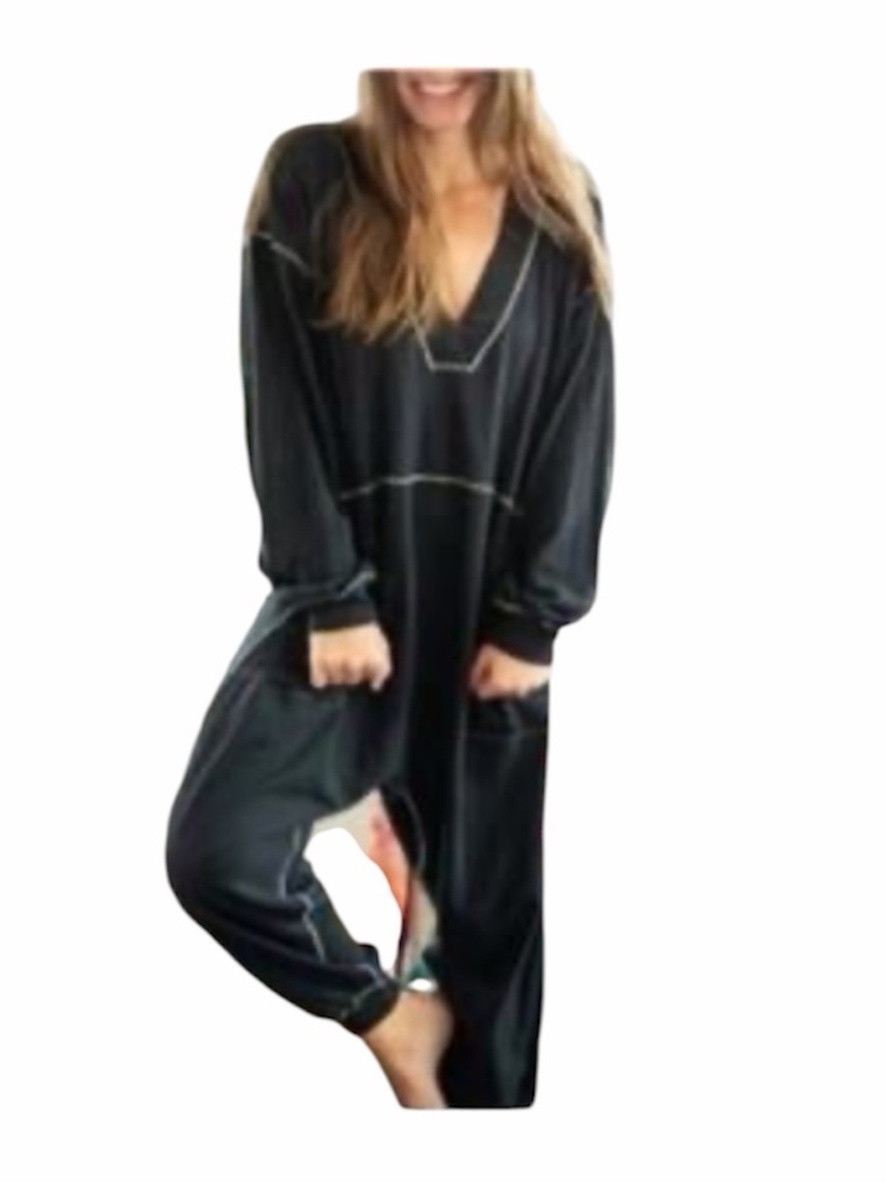 Natural life black Johnnie deep v neck cotton jumpsuit size XS NWT